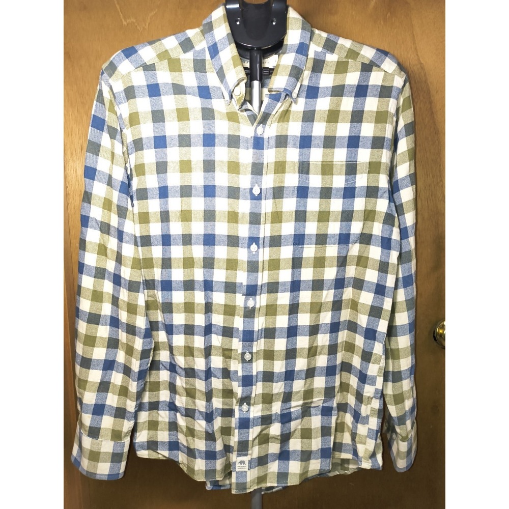 Onward Reserve Men's Sz L Cotton Plaid Button Up Front Shirt Blue Green Cream